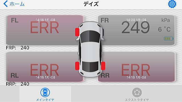 TPMSのタイヤ空気圧表示