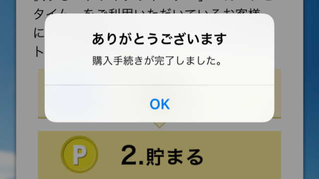 購入手続き完了のアナウンス表示