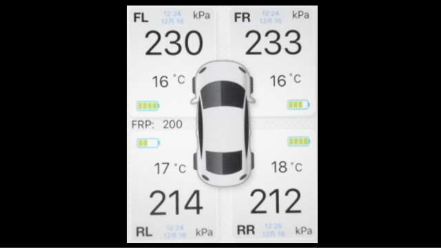 Fobo Tire アプリケーションでの空気圧表示